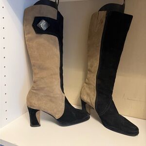 Vintage Aerosole Two-Tone Black and Tan Knee-High Women's Boots